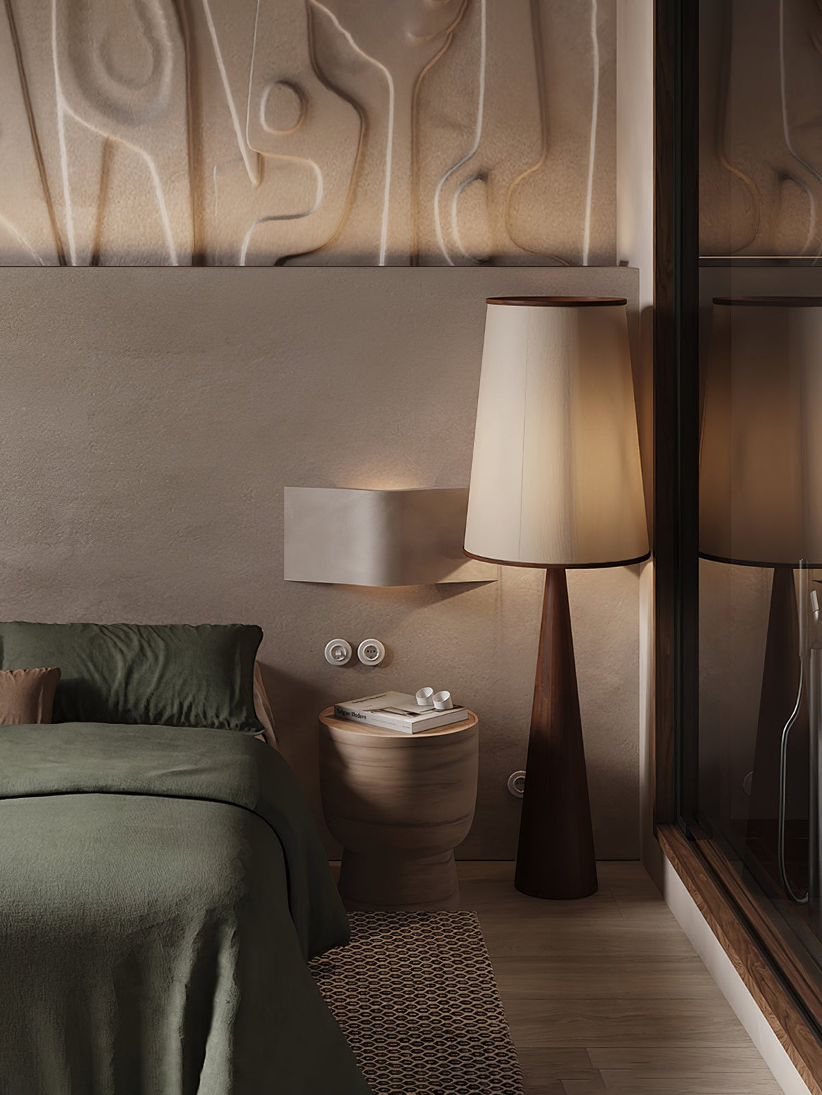 ConeLite Minimalistische vloerlamp van walnoothoutkorrelafwerking