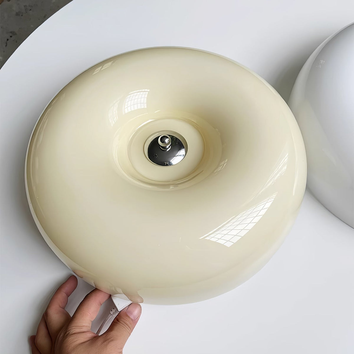 Velisiel kroonluchter van glas Cream Pudding met mondblaasglas