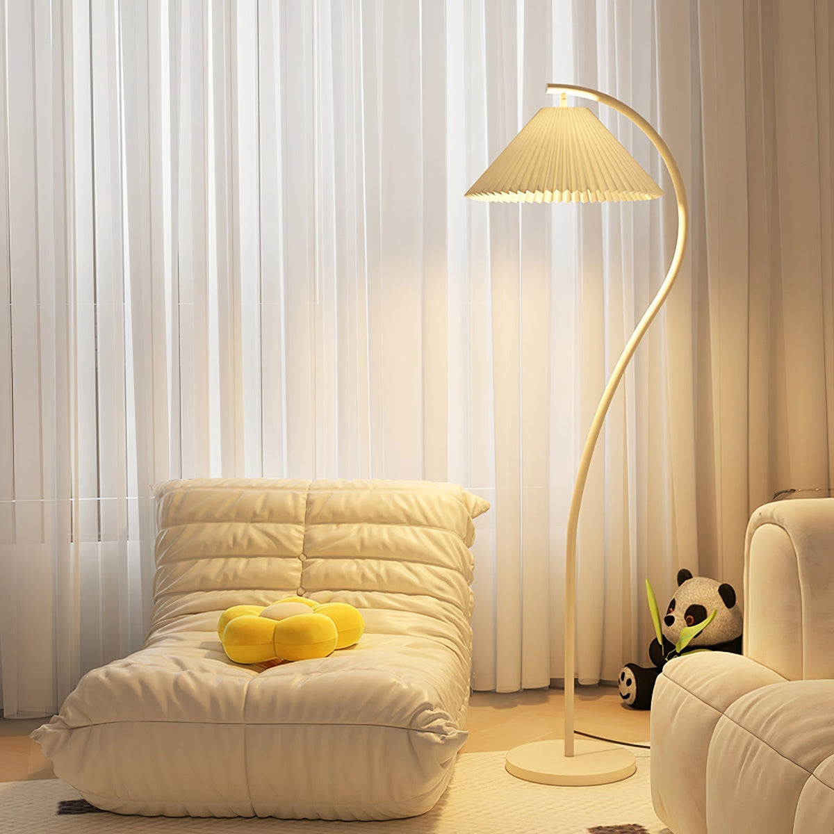 Fyrel minimalistisch vloerlamp van textiel in crème en lichtgeel