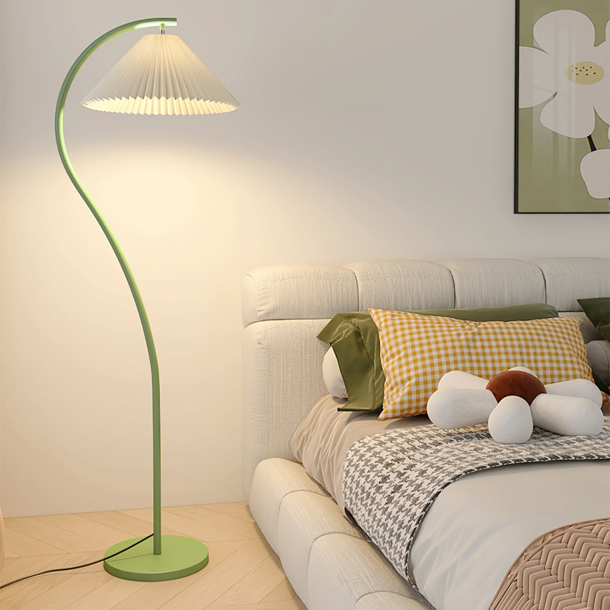 Fyrel minimalistisch vloerlamp van textiel in crème en lichtgeel