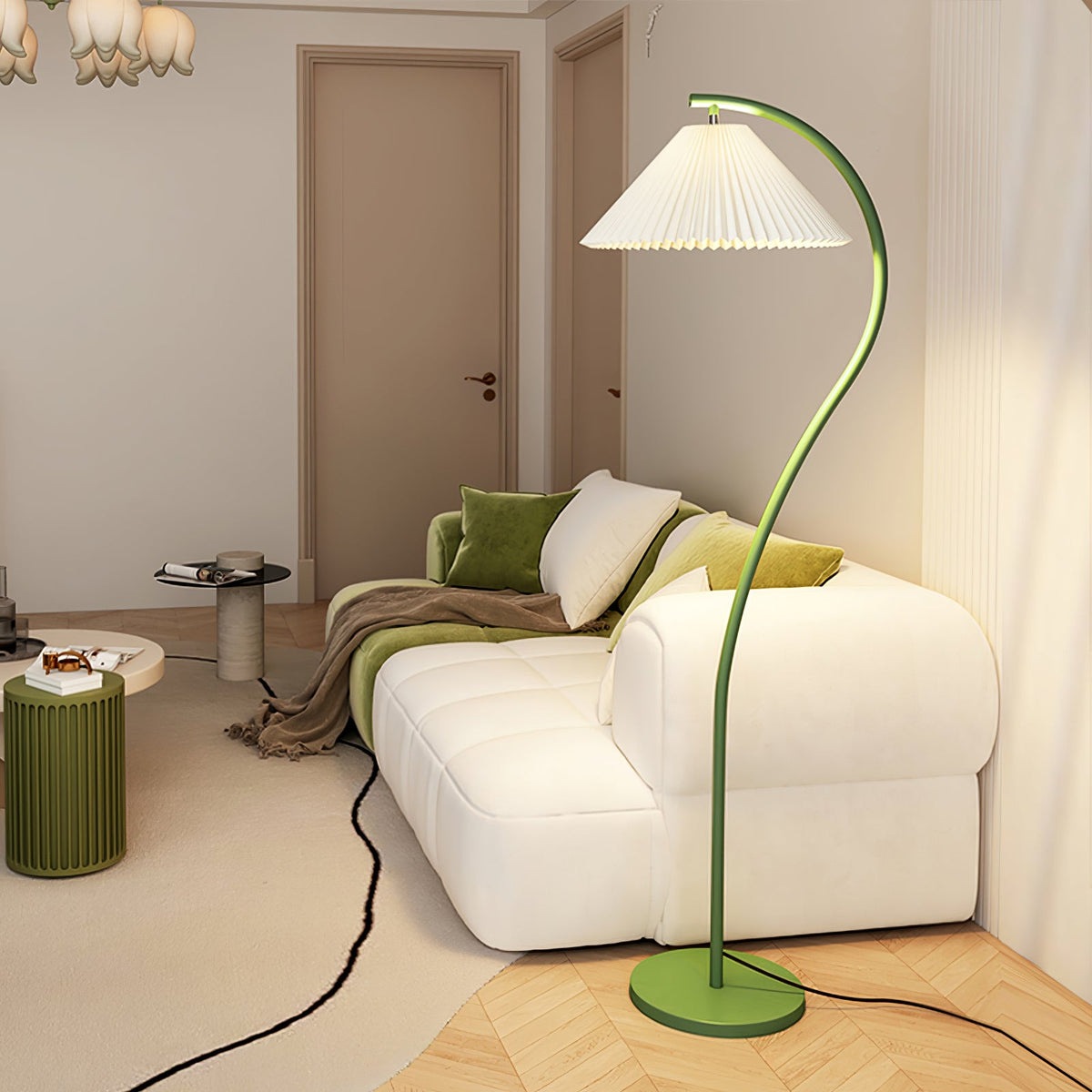 Fyrel minimalistisch vloerlamp van textiel in crème en lichtgeel