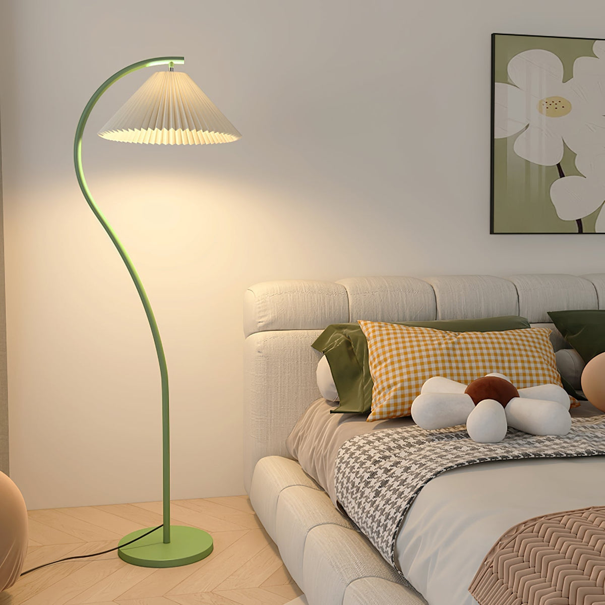 Fyrel minimalistisch vloerlamp van textiel in crème en lichtgeel