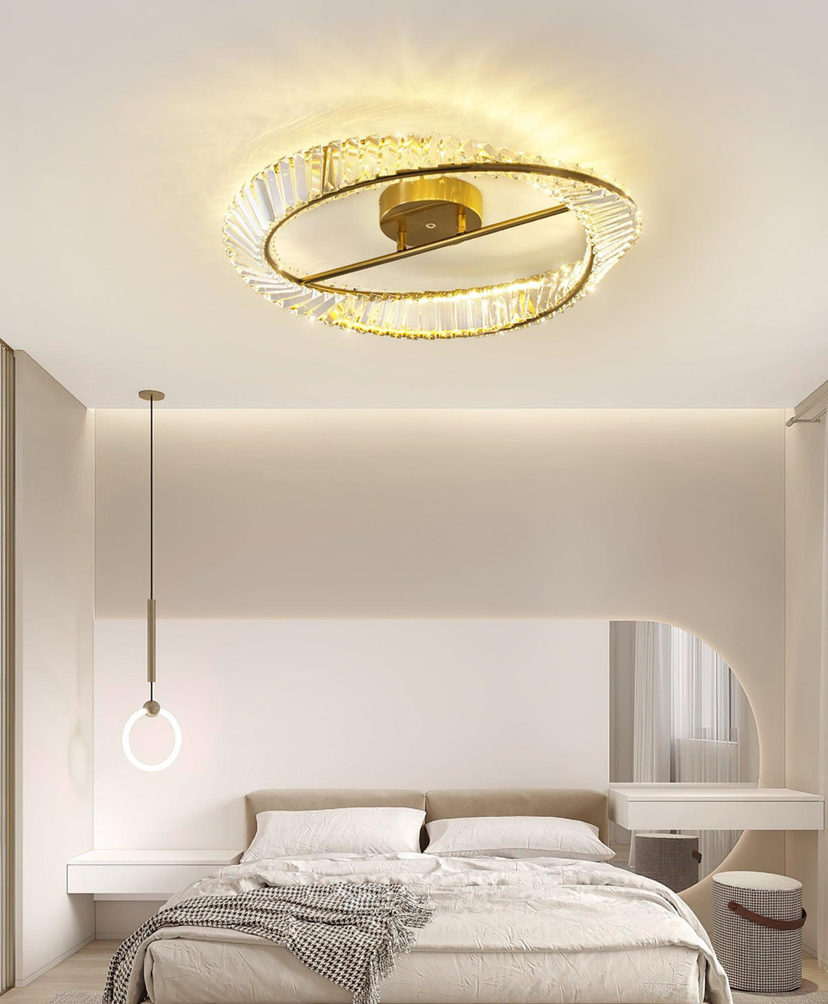 Elyaniella plafondlamp kristal Rings roestvrij staal