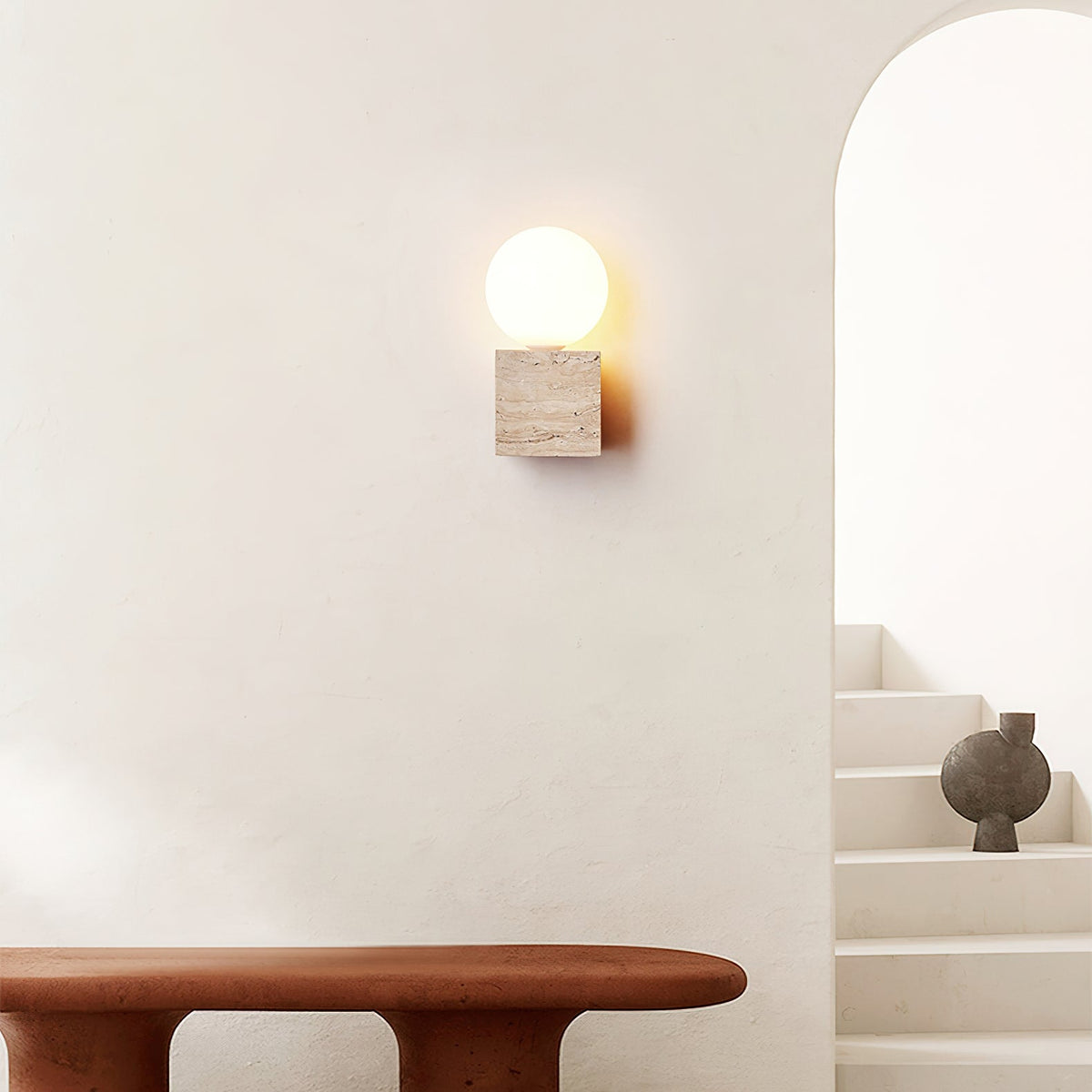 Eurlaean Cube-Base travertin wandlamp