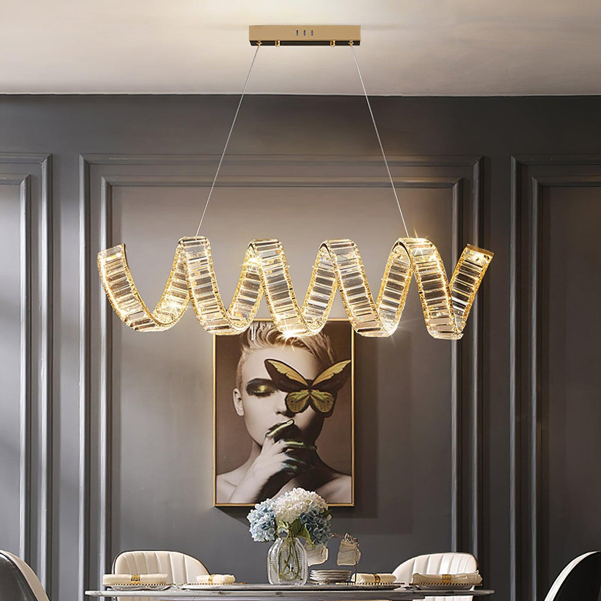 Luxielle Kroonluchter met gebogen LED-kristal luxueus