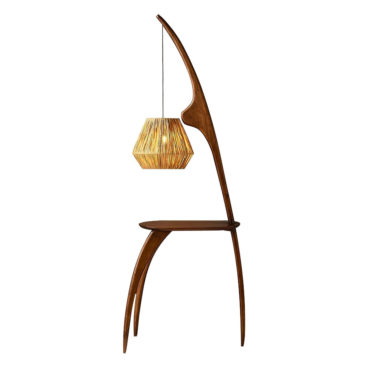 Selisora vloerlamp met gebogen mantisarm in walnootkleur