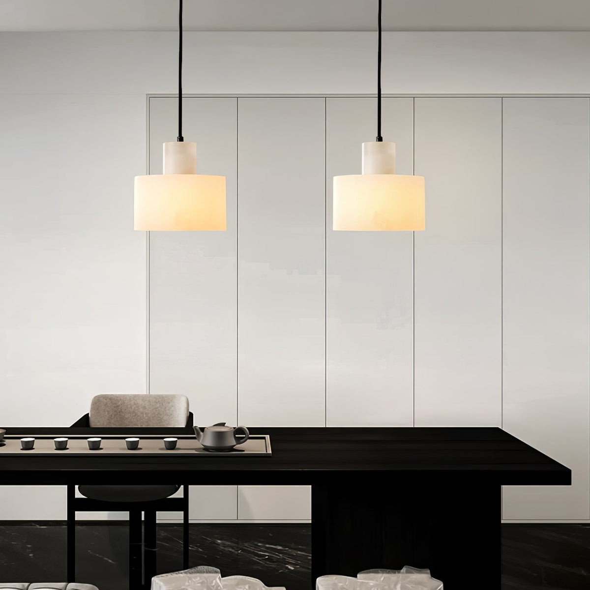 Moderne hanglamp van albast met dubbele cilindervorm