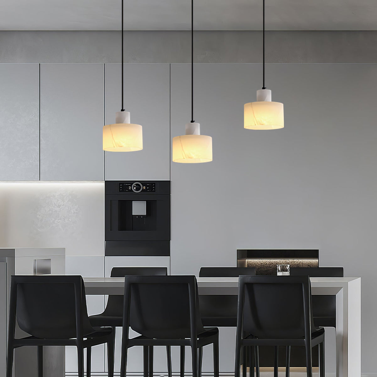 Moderne hanglamp van albast met dubbele cilindervorm