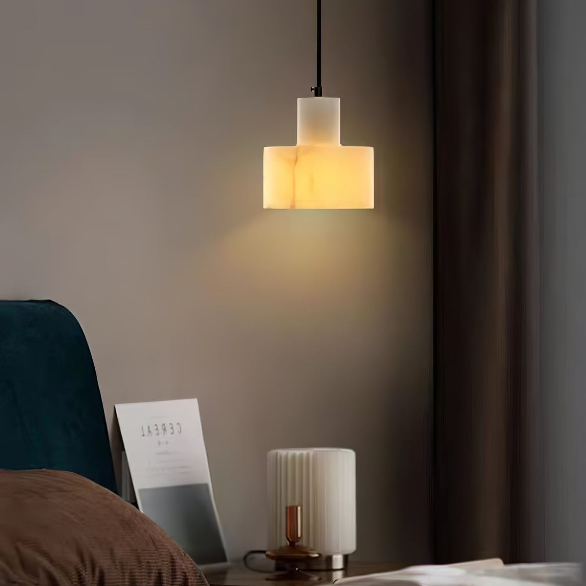 Moderne hanglamp van albast met dubbele cilindervorm