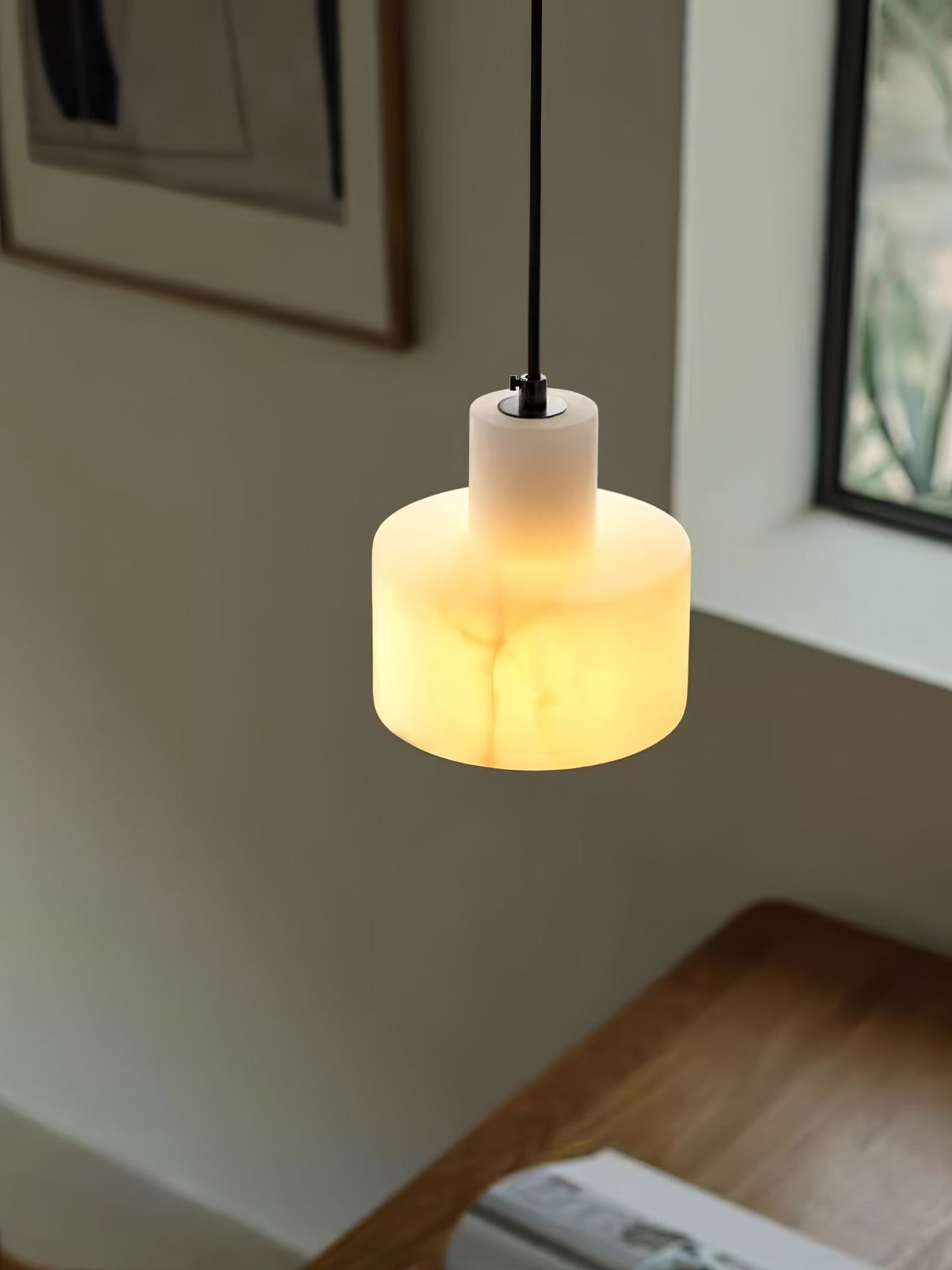 Moderne hanglamp van albast met dubbele cilindervorm