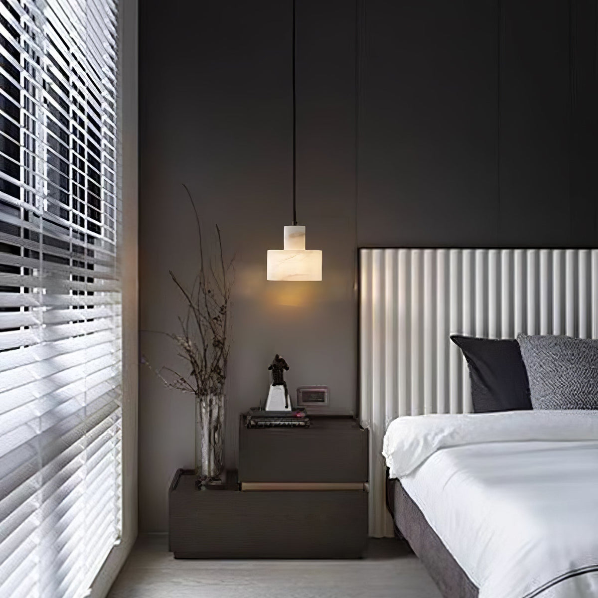 Moderne hanglamp van albast met dubbele cilindervorm