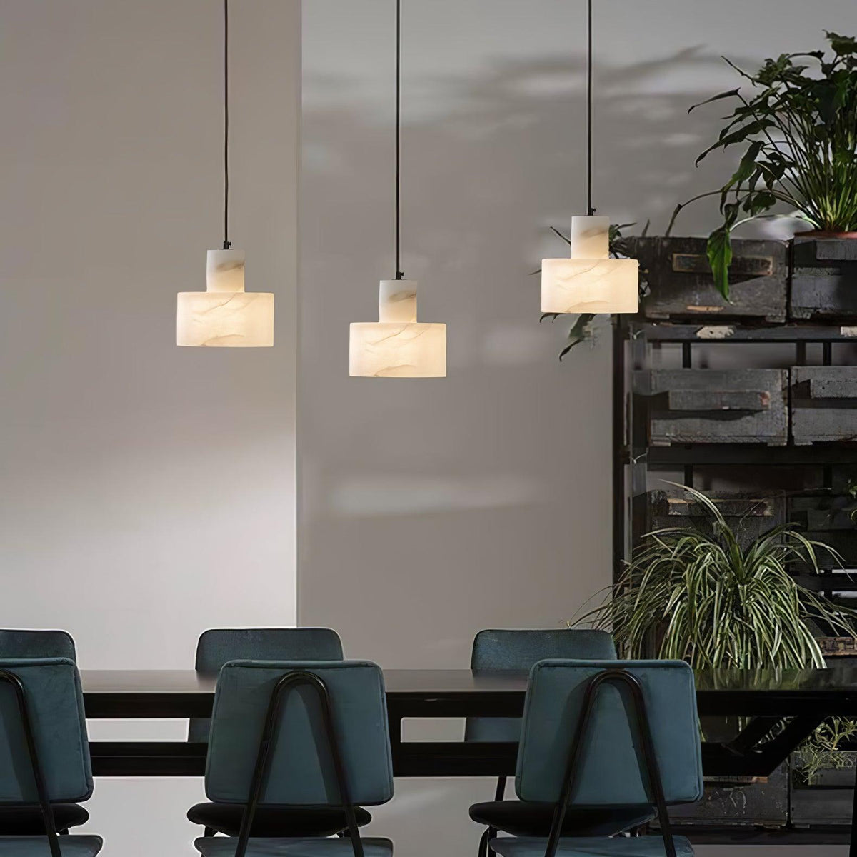 Moderne hanglamp van albast met dubbele cilindervorm