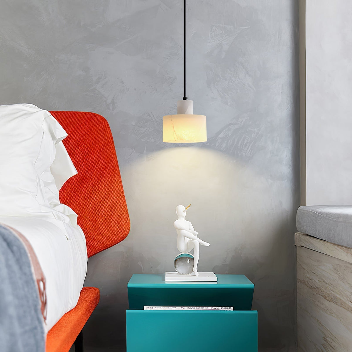 Moderne hanglamp van albast met dubbele cilindervorm