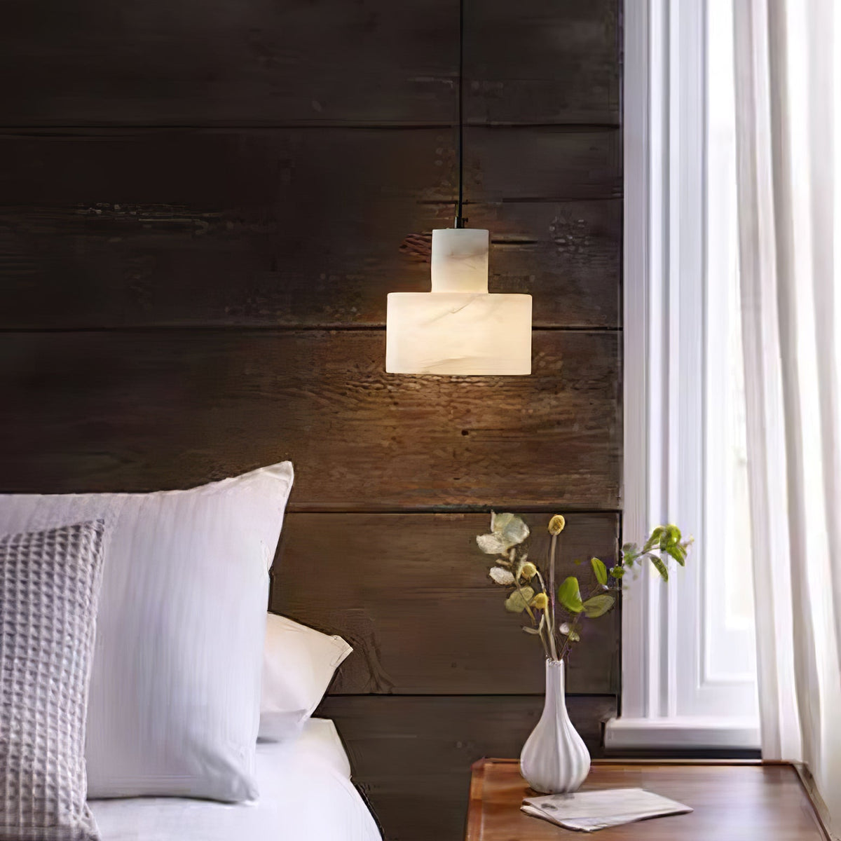 Moderne hanglamp van albast met dubbele cilindervorm