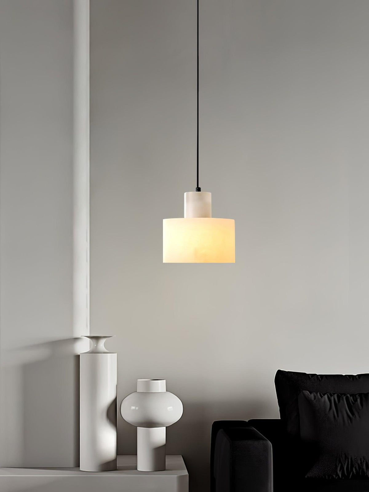 Moderne hanglamp van albast met dubbele cilindervorm