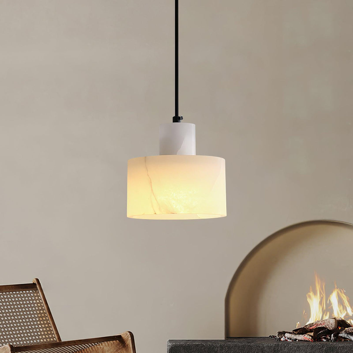 Moderne hanglamp van albast met dubbele cilindervorm