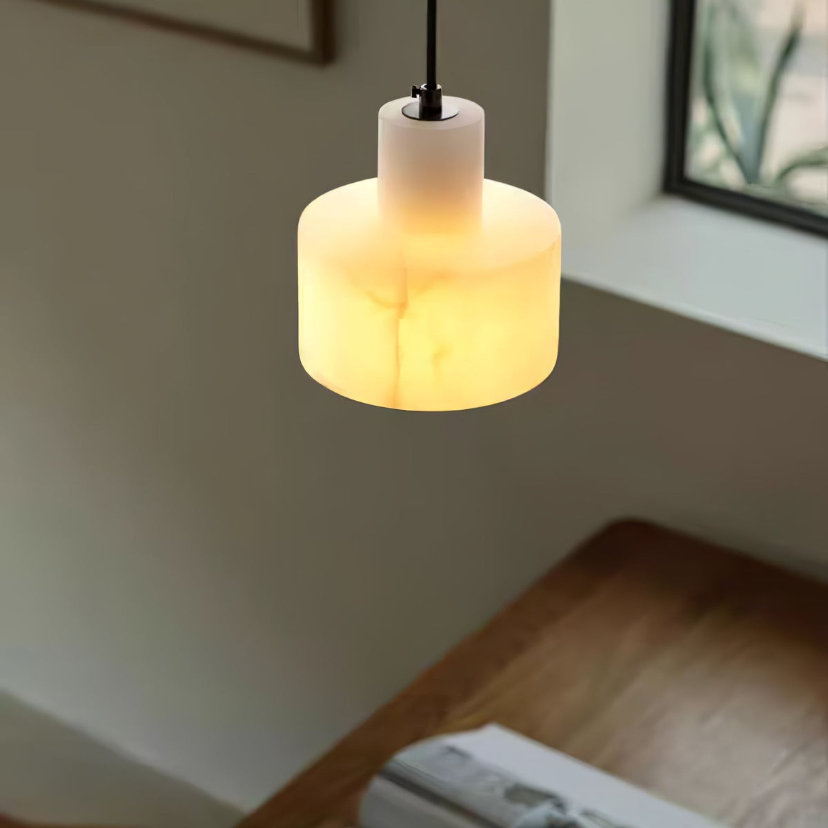 Moderne hanglamp van albast met dubbele cilindervorm