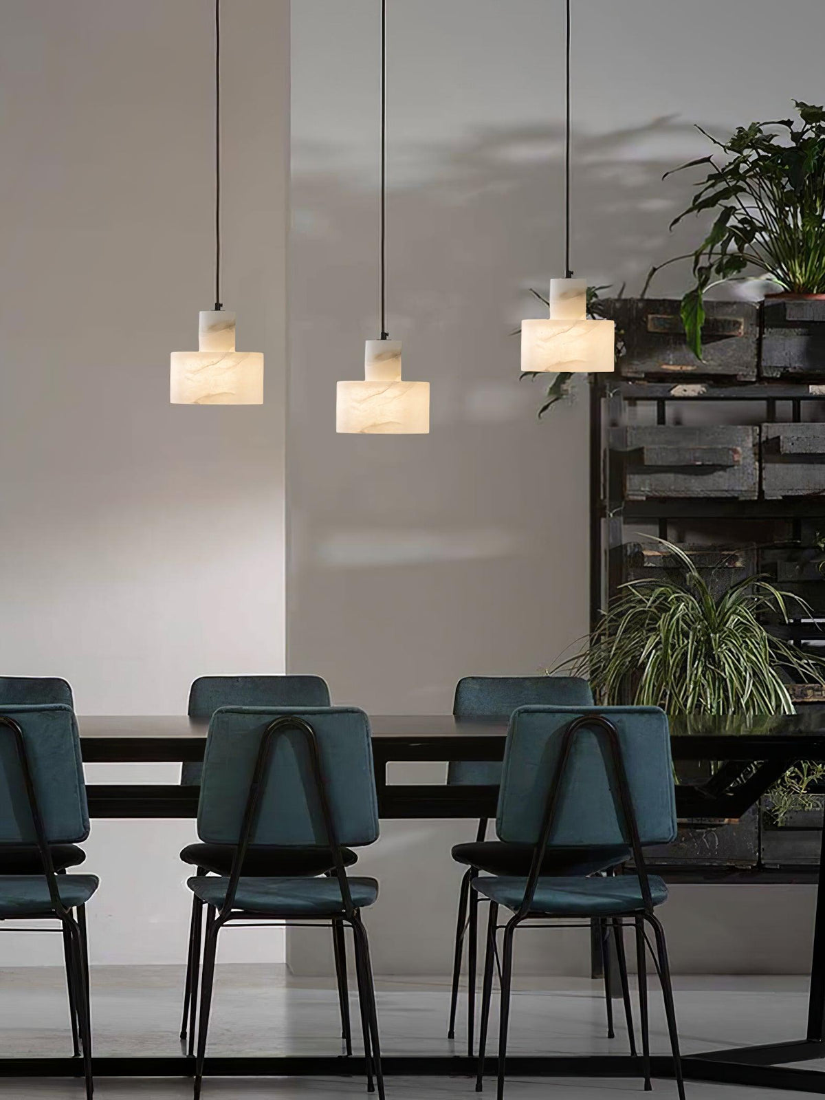 Moderne hanglamp van albast met dubbele cilindervorm
