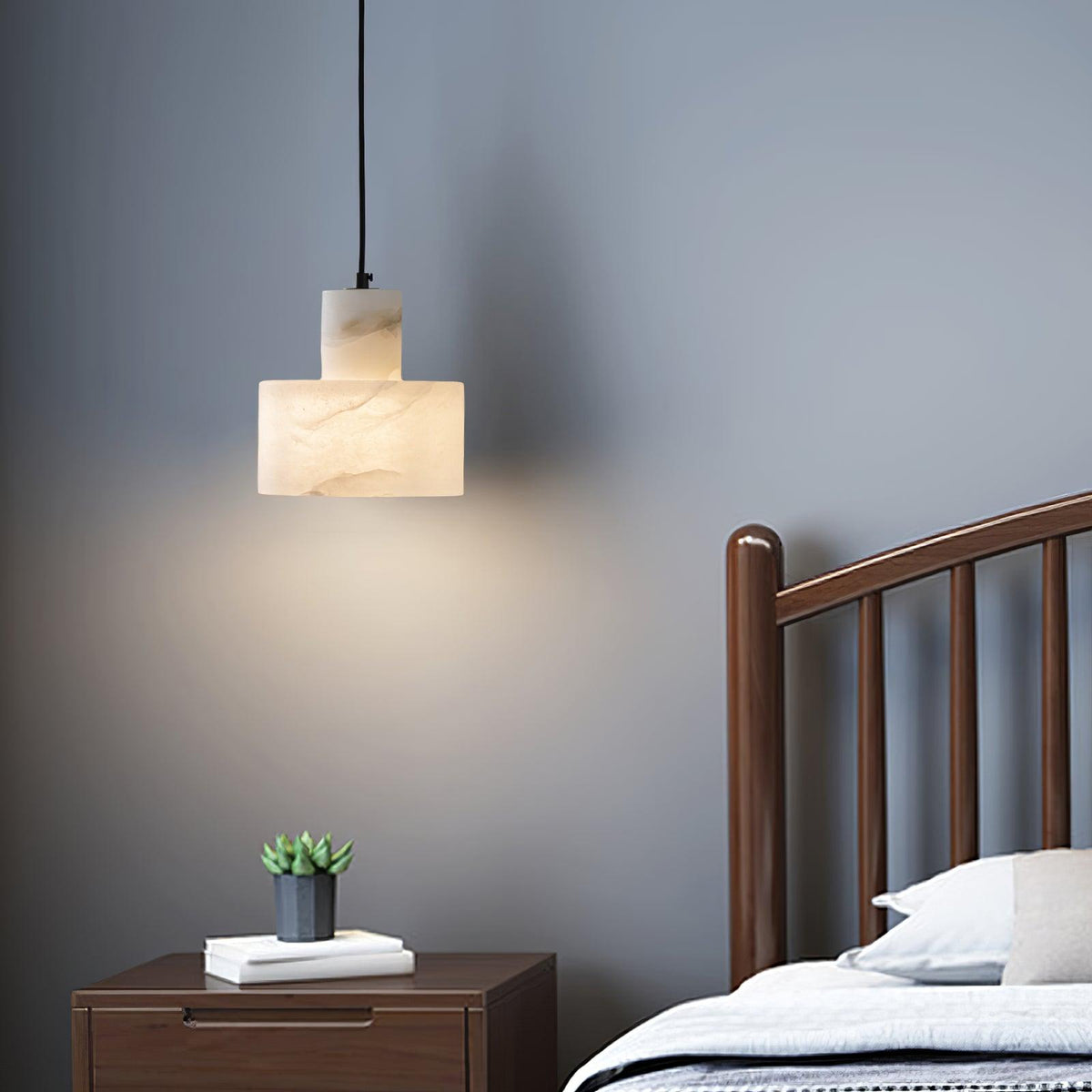 Moderne hanglamp van albast met dubbele cilindervorm