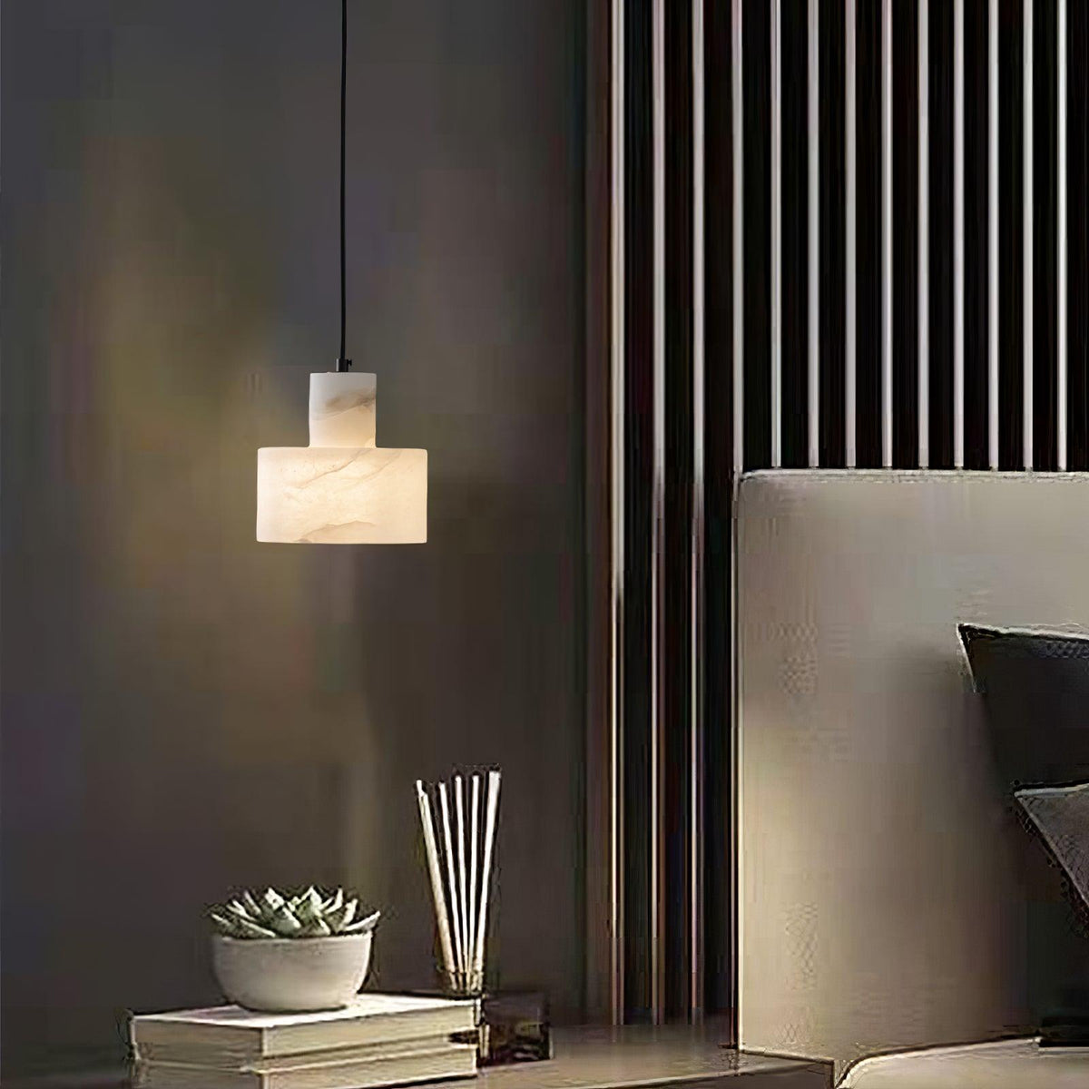 Moderne hanglamp van albast met dubbele cilindervorm