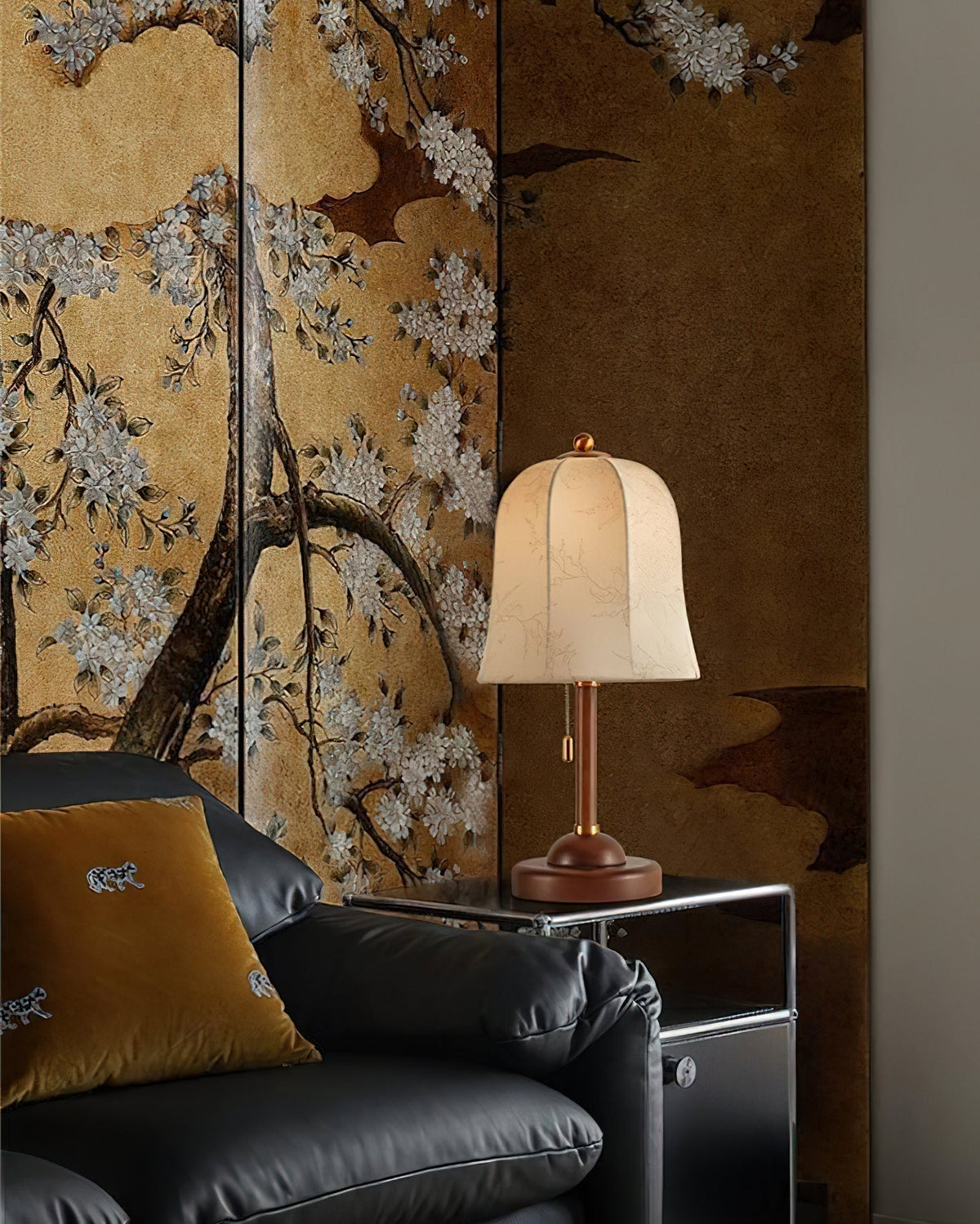 Ivelen Wabi-Sabi houten tafellamp in walnootkleur en beige