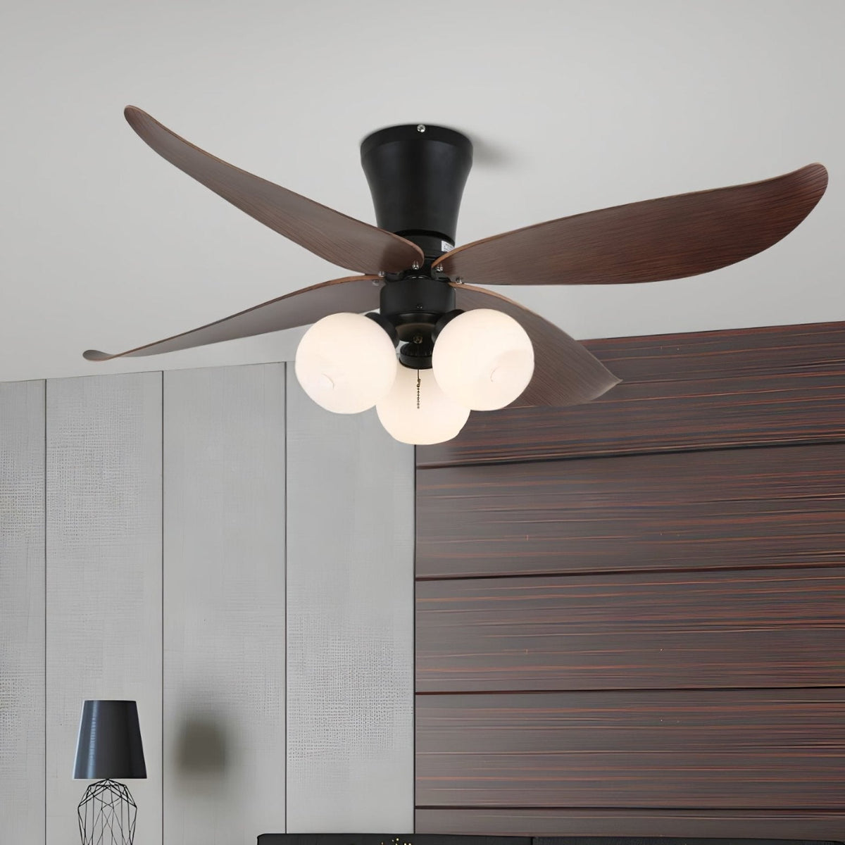 Lunair Vintage plafondventilator met verlichting van walnoothout en glas
