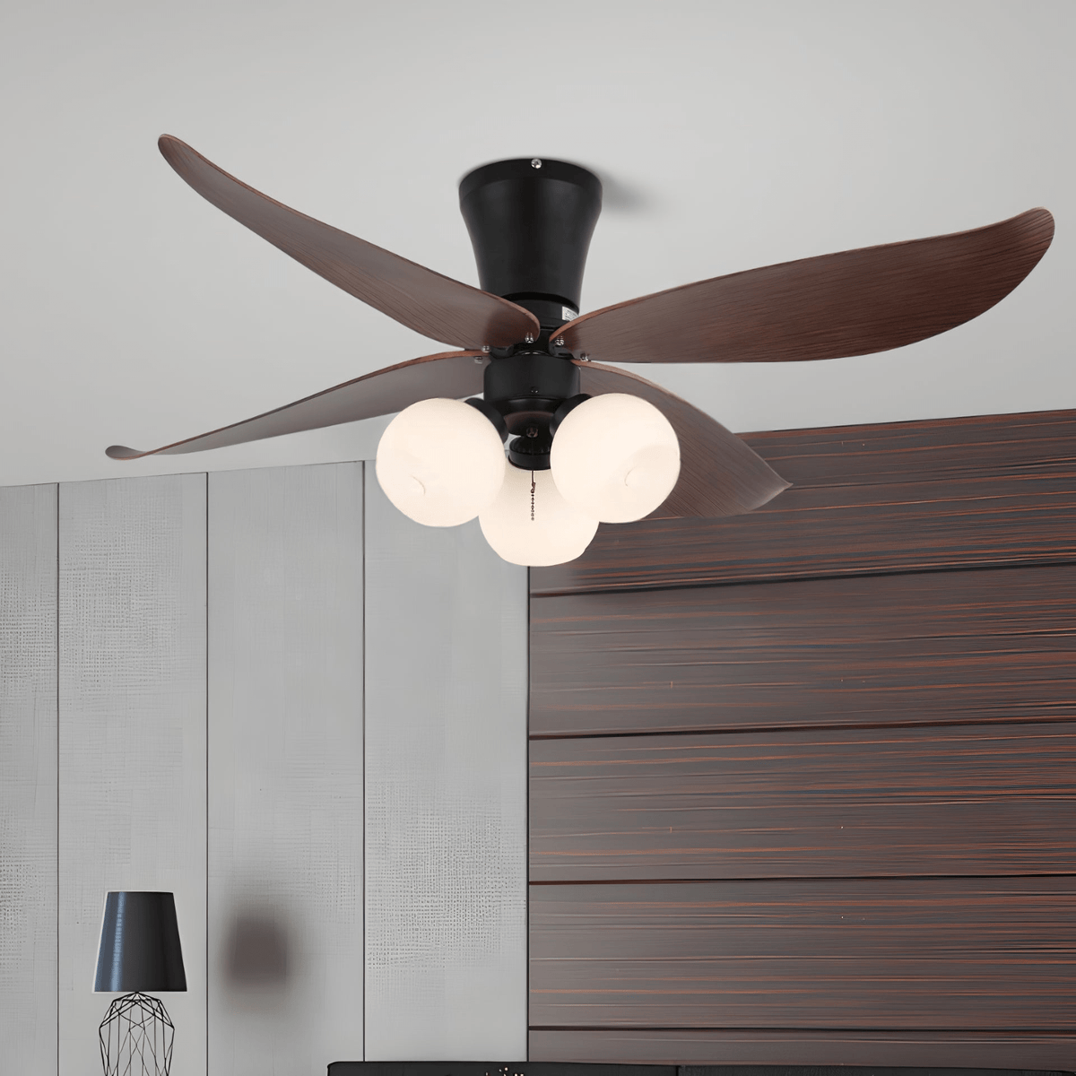 Lunair Vintage plafondventilator met verlichting van walnoothout en glas