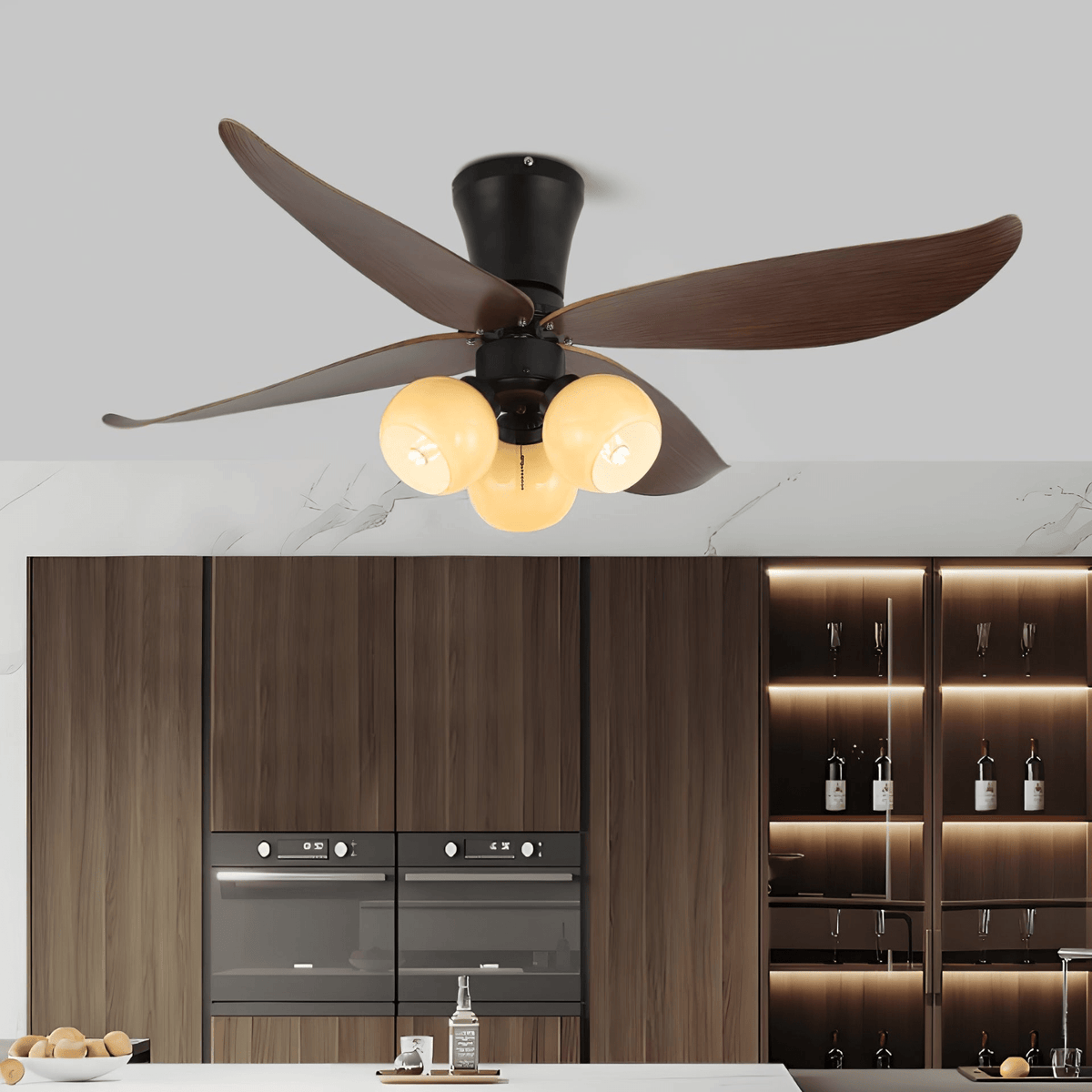 Lunair Vintage plafondventilator met verlichting van walnoothout en glas