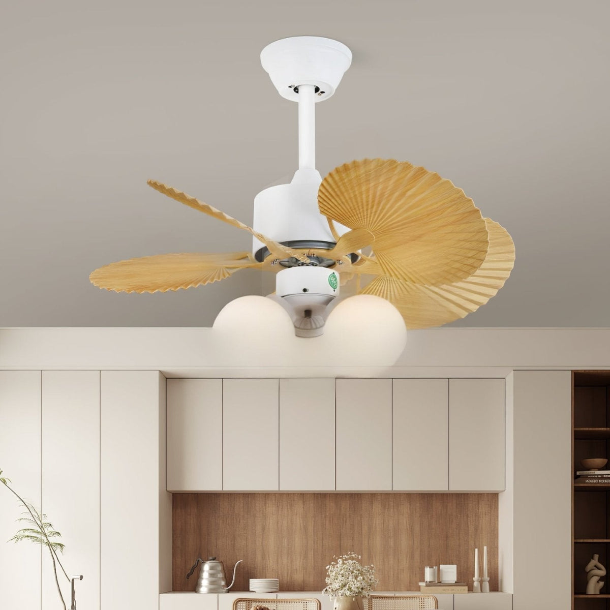Elvoelle Vintage Houten glas Plafondventilator met Verlichting