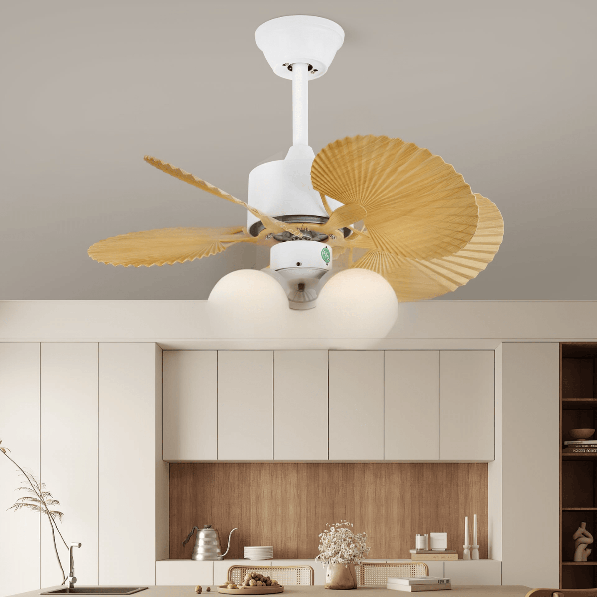Elvoelle Vintage Houten glas Plafondventilator met Verlichting