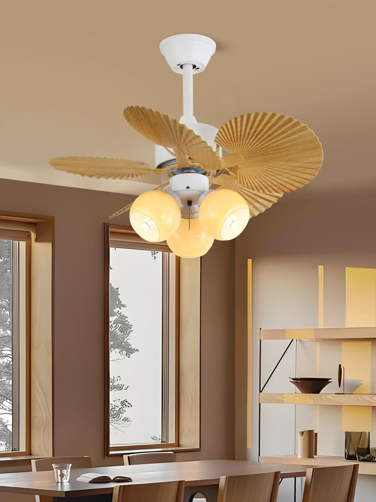 Elvoelle Vintage Houten glas Plafondventilator met Verlichting