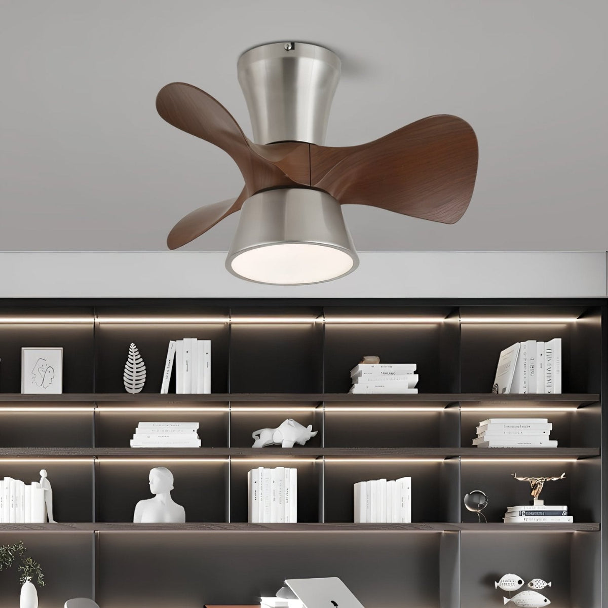 Nera Moderne plafondventilator met verlichting van walnoothout en nikkel