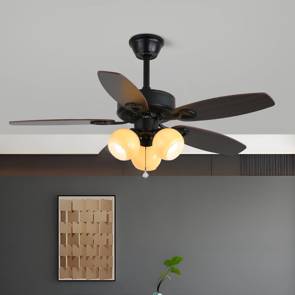 Calviera Vintage hout glas plafondventilator met verlichting