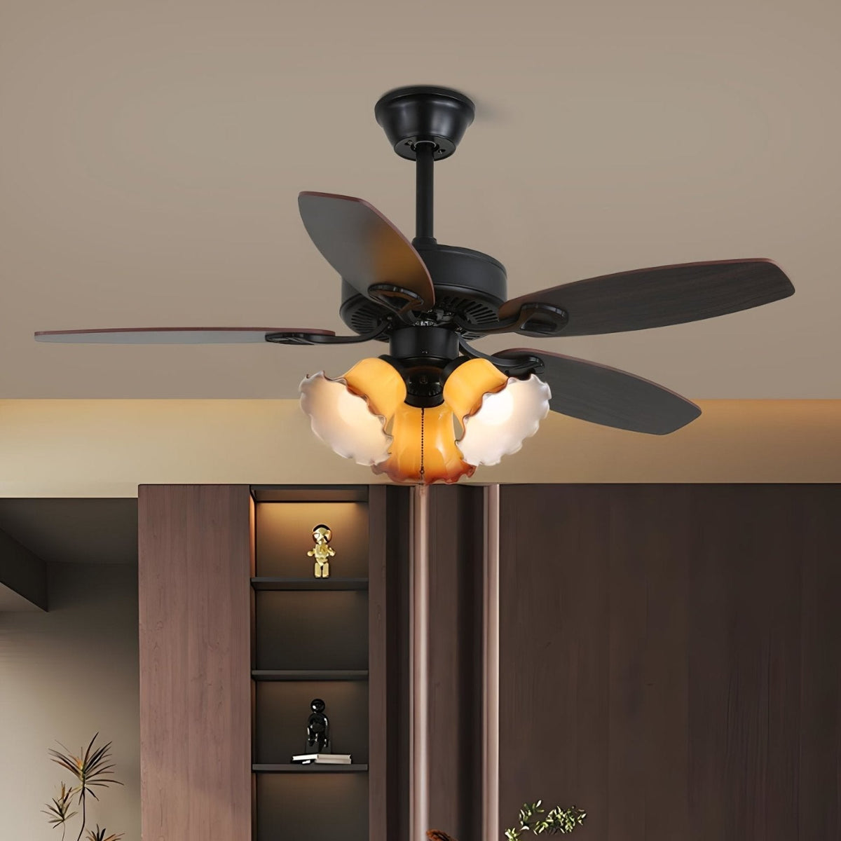 Calviera Vintage hout glas plafondventilator met verlichting