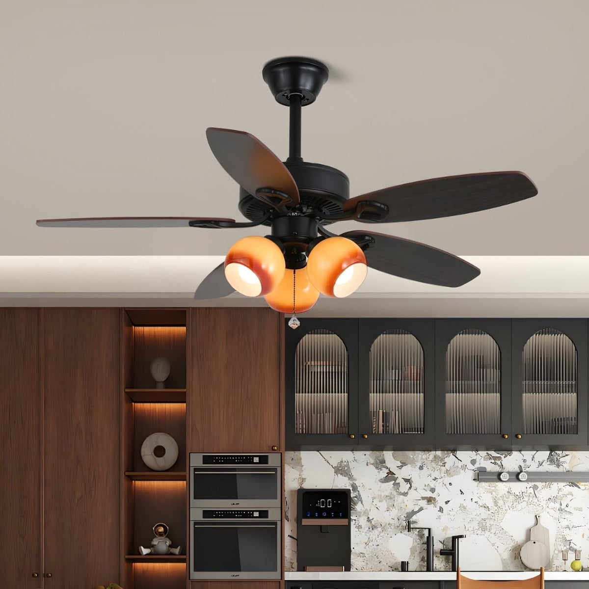 Calviera Vintage hout glas plafondventilator met verlichting