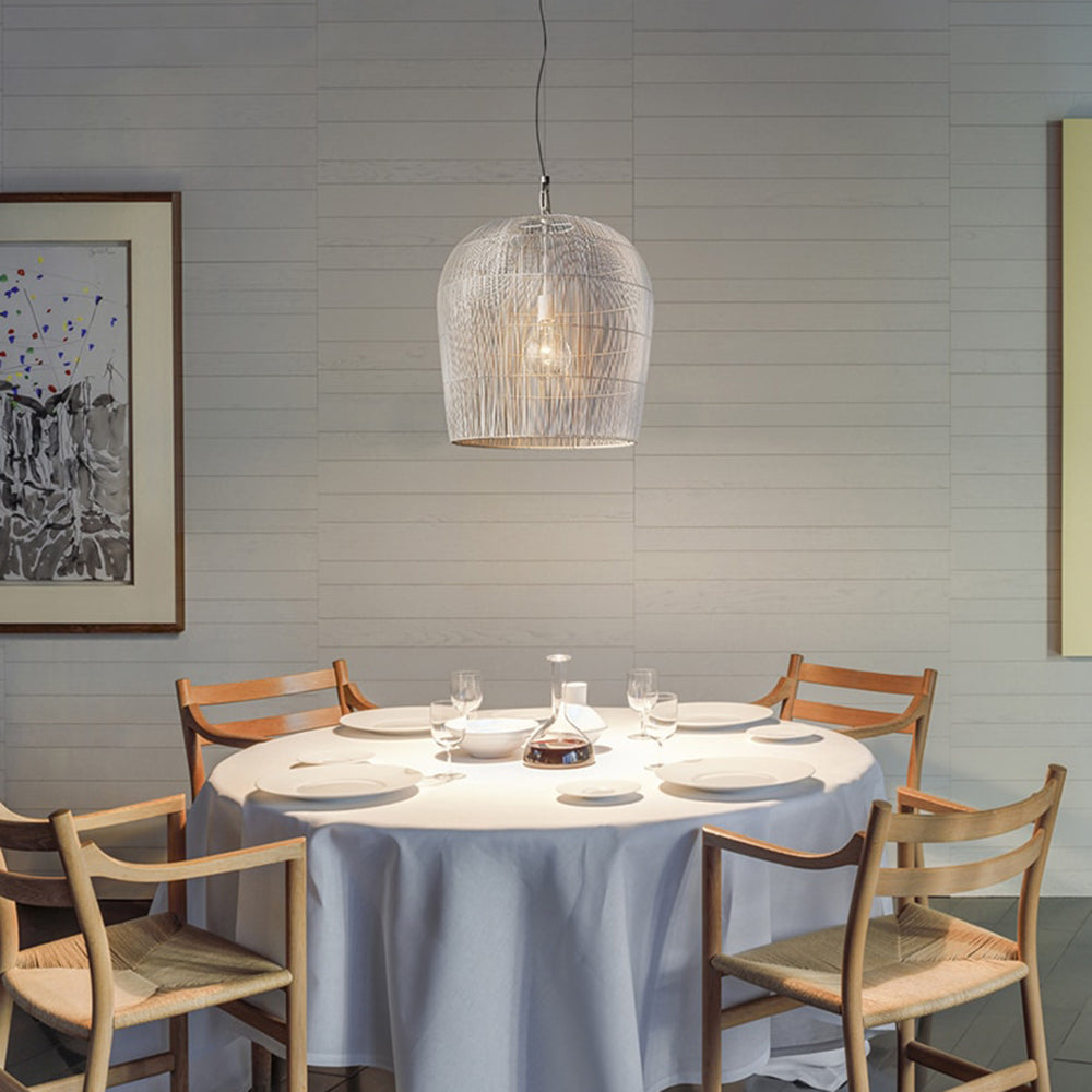 Ritta Ronde LED Hanglamp Zwart Wit Metaal Rotan Eetkamer Slaapkamer