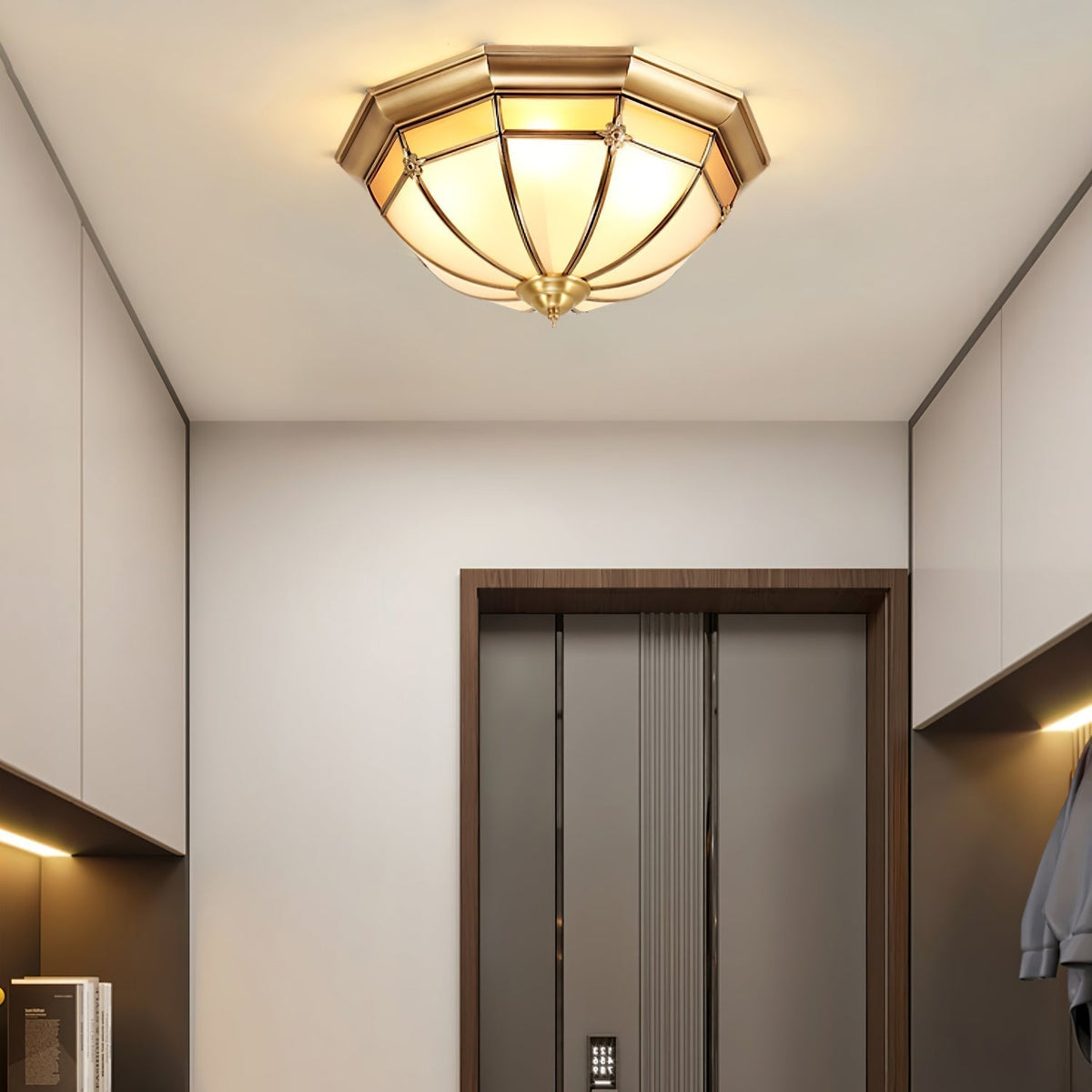 Vovynan elegantie koepelvormige messing glas vlakke plafondlamp