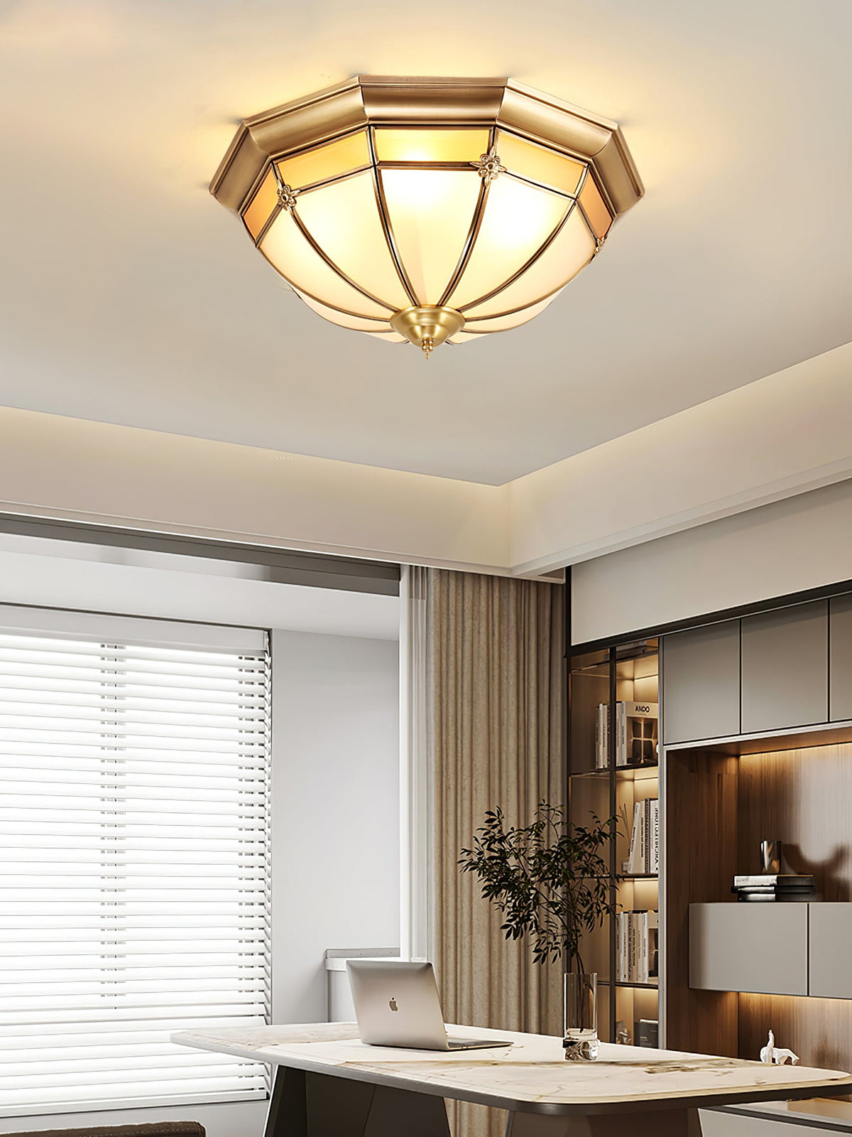 Vovynan elegantie koepelvormige messing glas vlakke plafondlamp