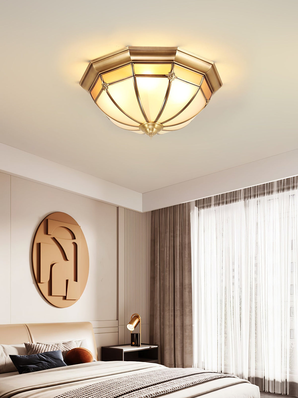 Vovynan elegantie koepelvormige messing glas vlakke plafondlamp