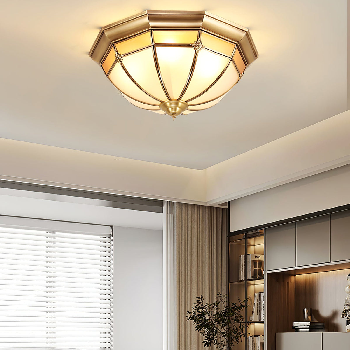 Vovynan elegantie koepelvormige messing glas vlakke plafondlamp