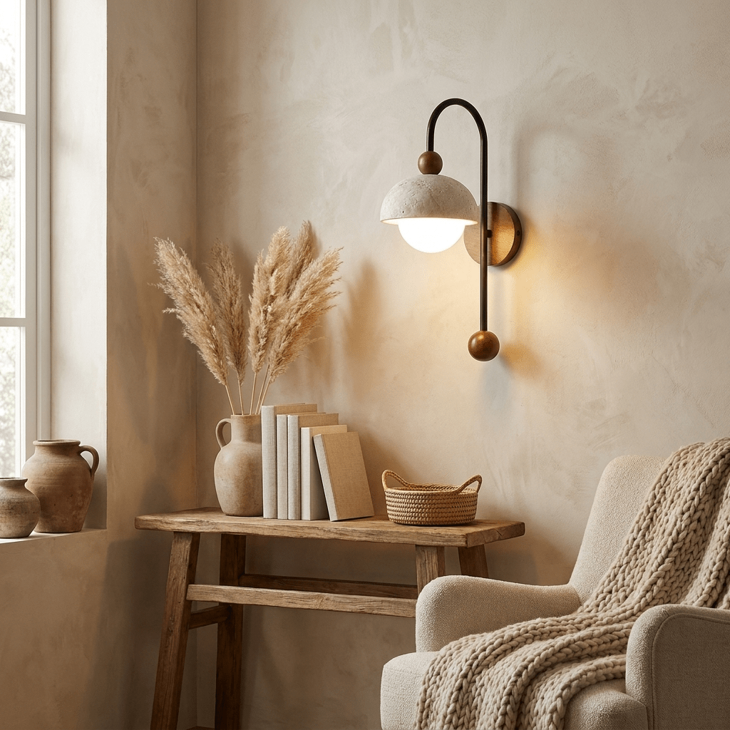 Koepel bollen travertin Arc wandlamp