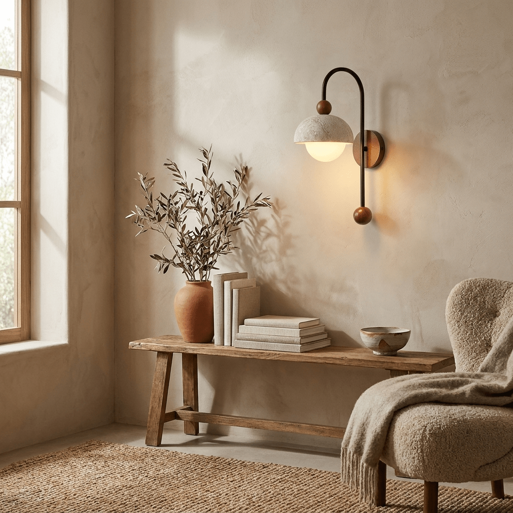 Koepel bollen travertin Arc wandlamp