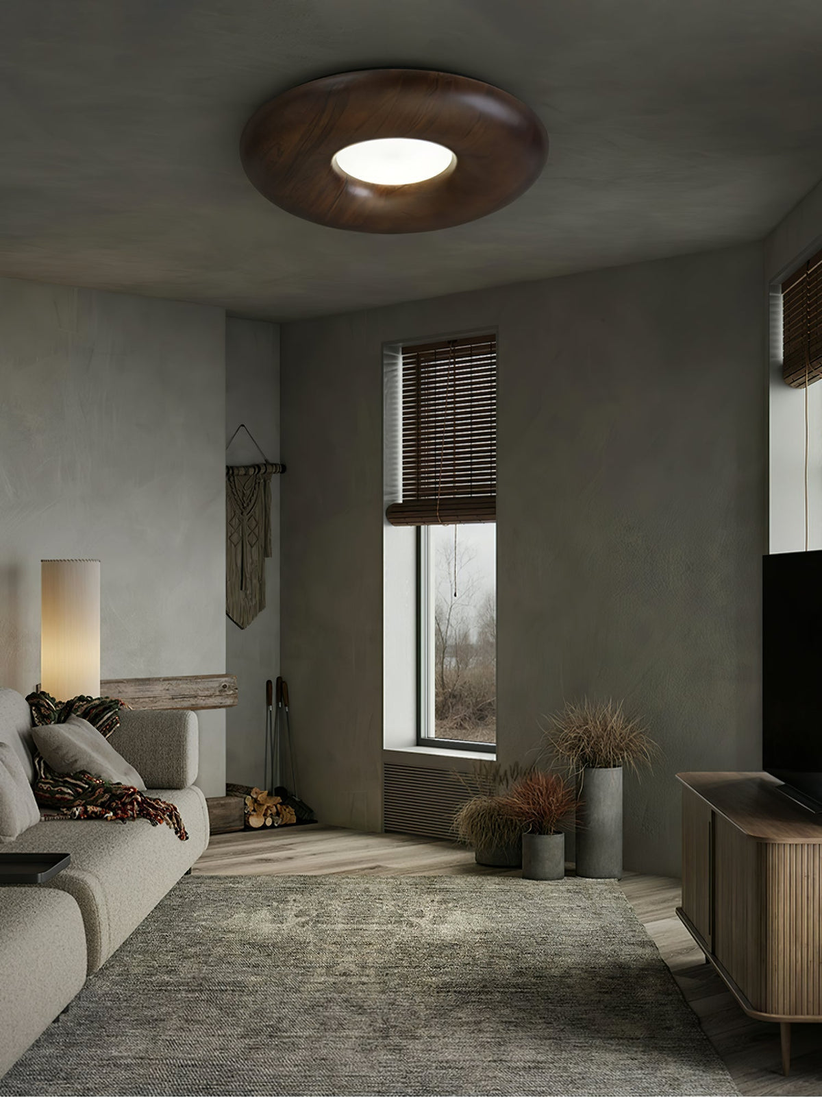 Zosora vlakke plafondlamp van walnoothout