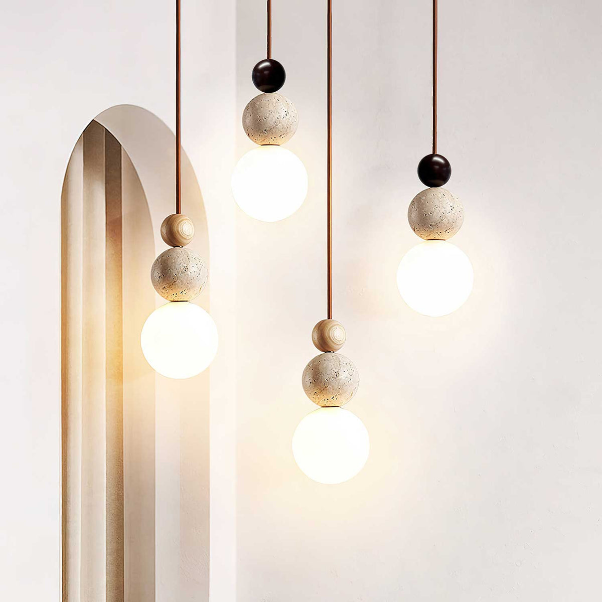 Bit Sfeer-cluster hanglamp van geel travertin