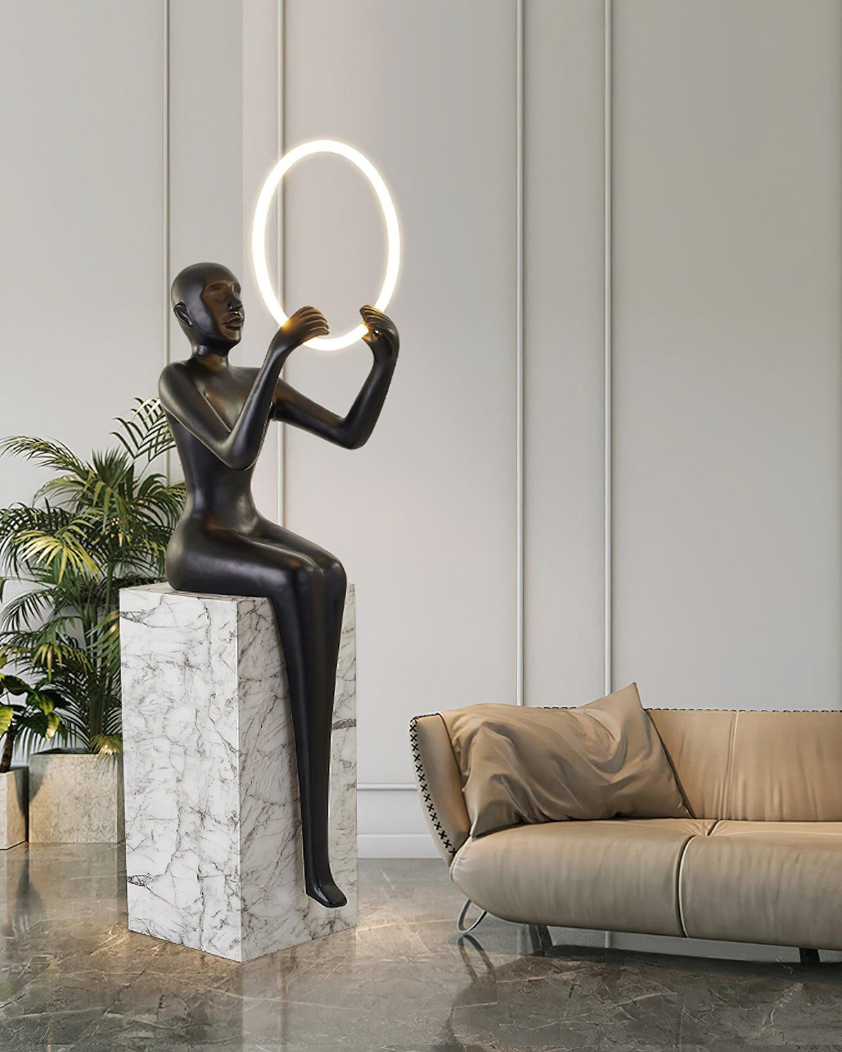 Orelaielle sculpturale vloerlamp in zwart