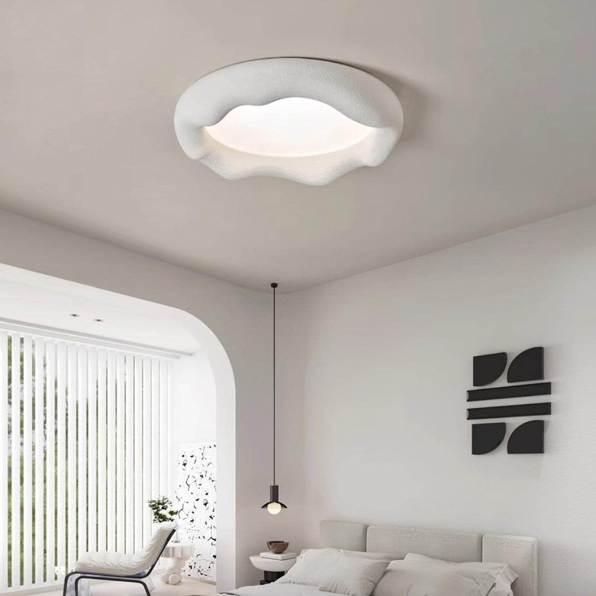 Plafondlamp met organische hars- en glasvezellichaam in beige