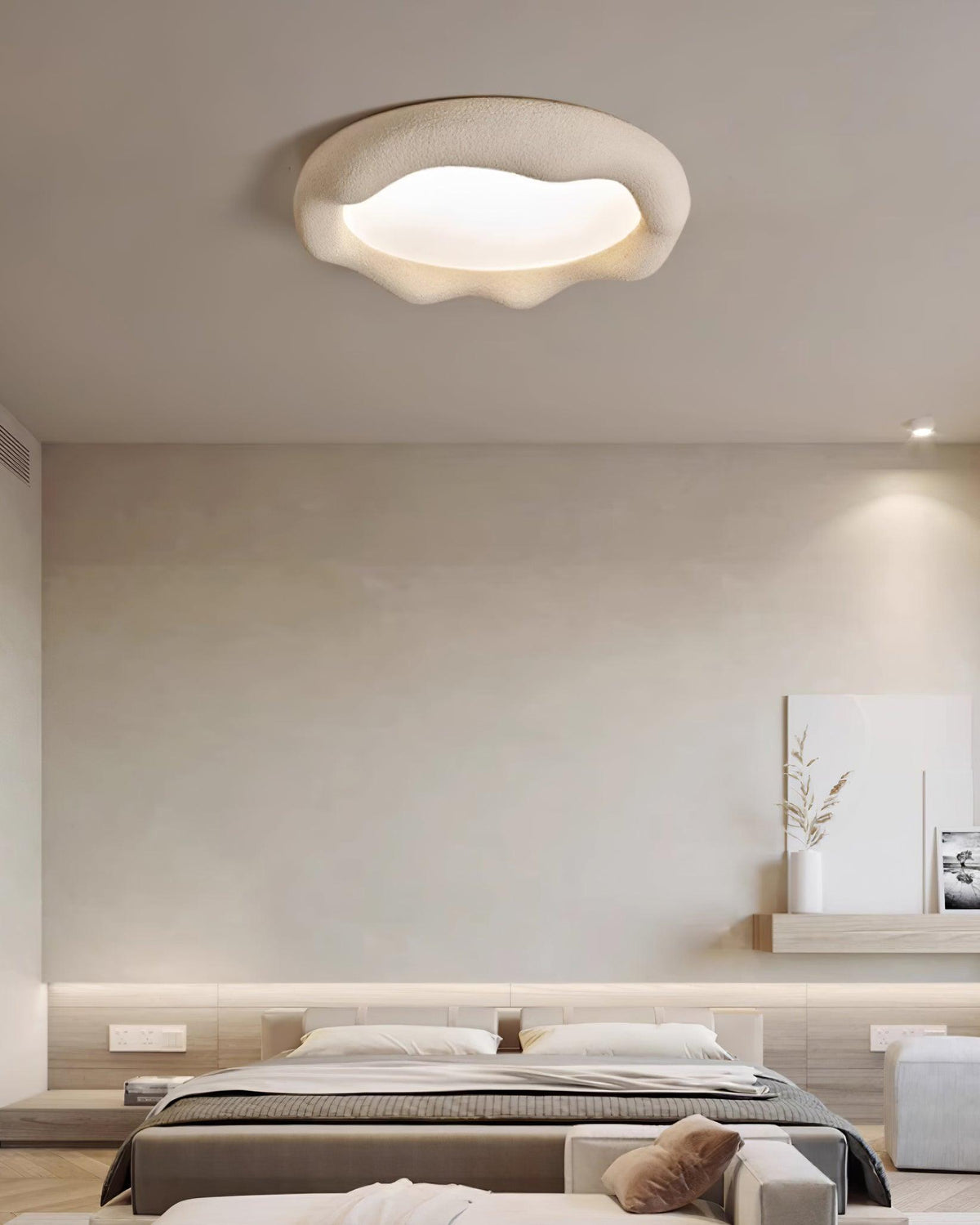 Plafondlamp met organische hars- en glasvezellichaam in beige