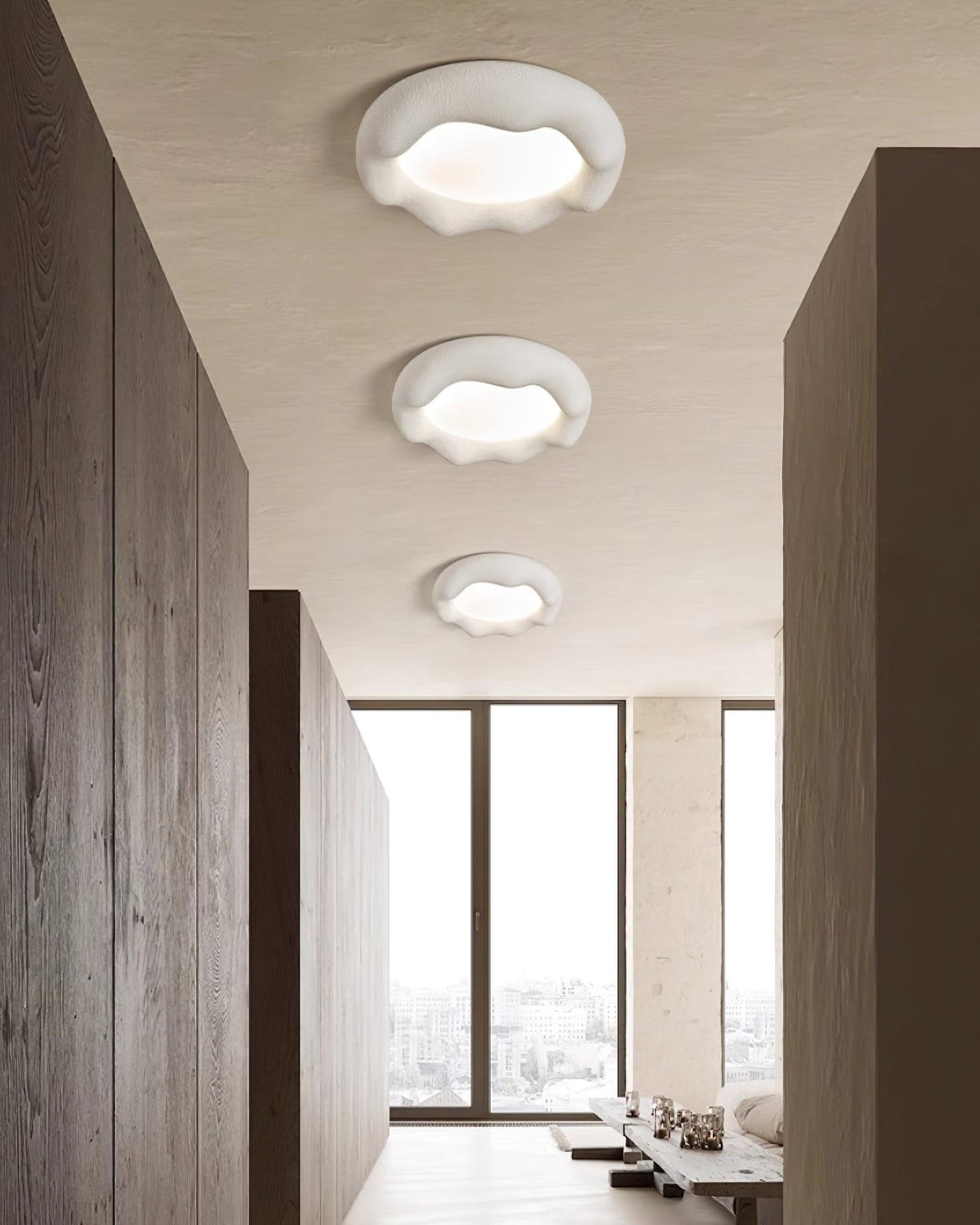 Plafondlamp met organische hars- en glasvezellichaam in beige