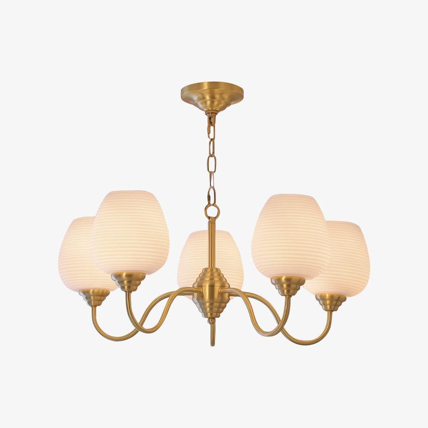 Celenian kroonluchter antiek messing wit glas