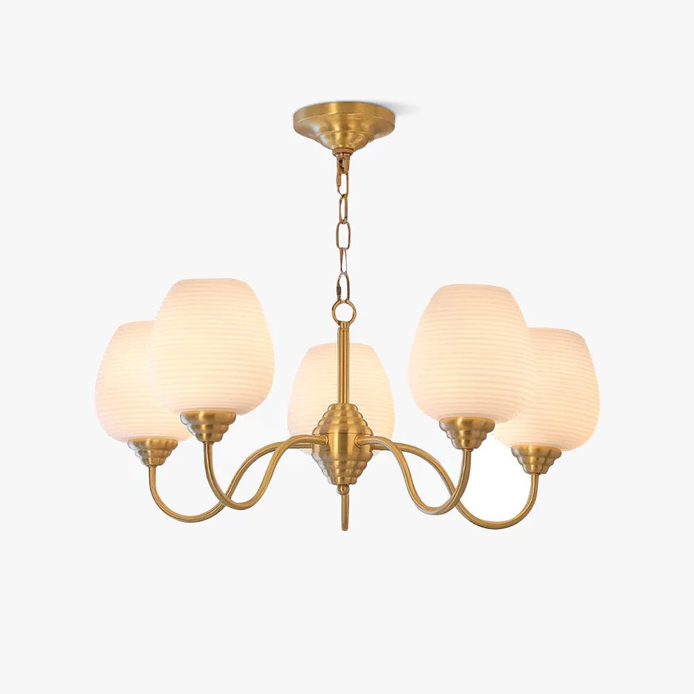 Celenian kroonluchter antiek messing wit glas